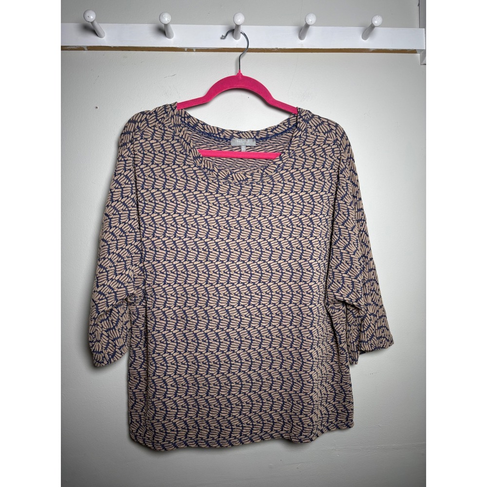 Habitat Clothes To Live In Textured Knit Top Small Tan Navy Geometric Fall Boho